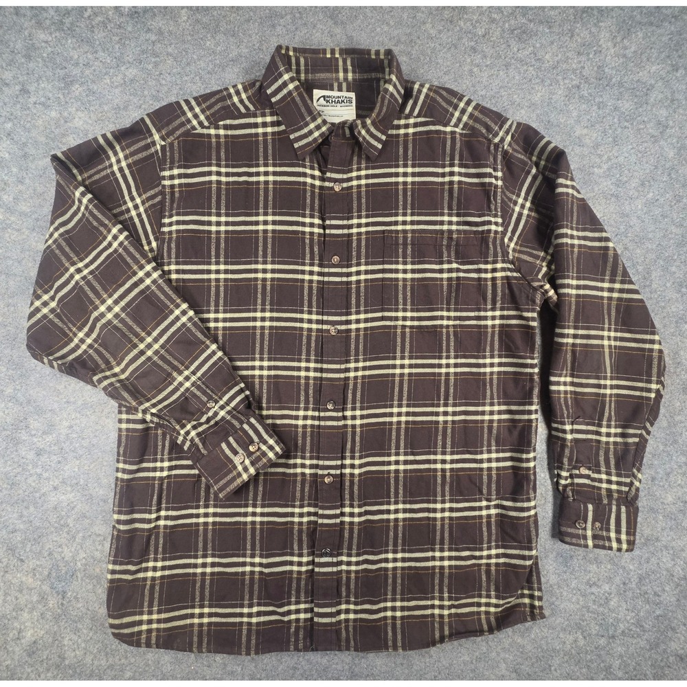Mountain Khakis Mens Large Brown Plaid Flannel Long Sleeve Button Down Shirt